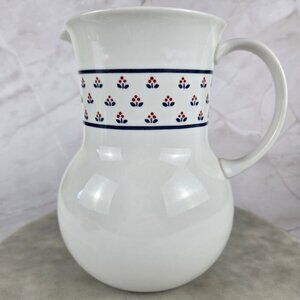 Copco Country Fine Porcelain Pitcher White Blue Red Made in Japan Vintage 1982